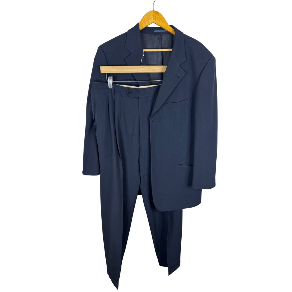 Hugo Boss Mens Navy Blue Virgin Wool Stretch 3 Button Suit Set Size 40R 32x31